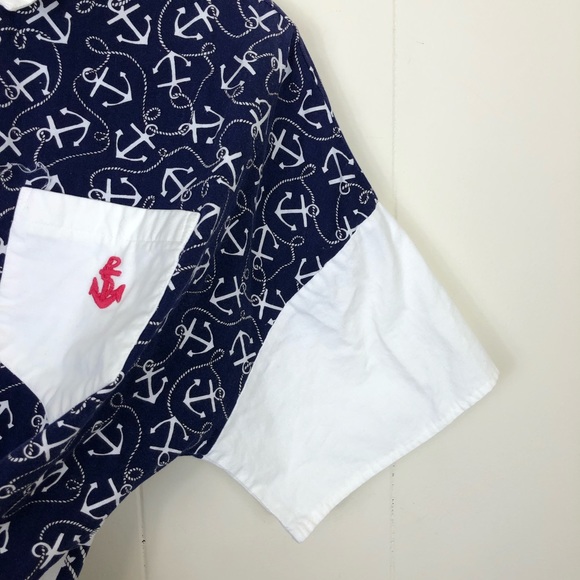 Vintage Nautical Print Button Down Crop Top Sz L - Picture 7 of 9